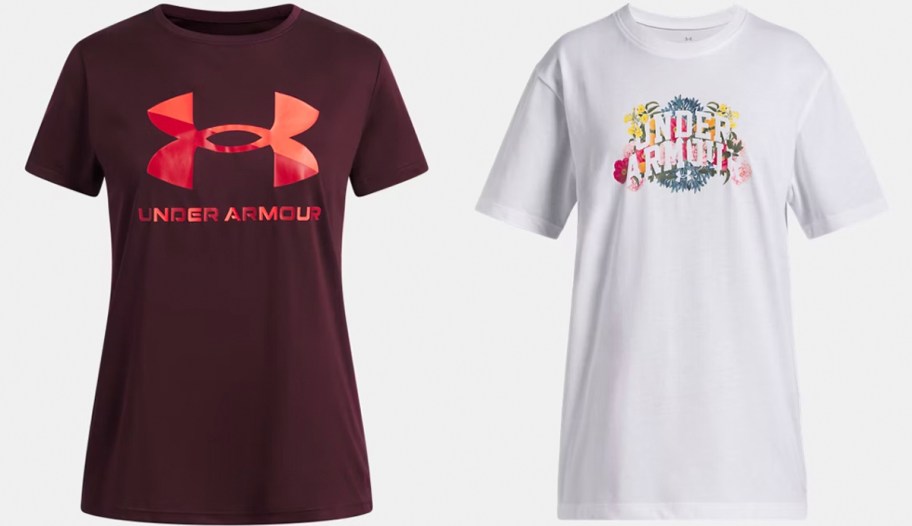 maroon and white under armor t-shirt 