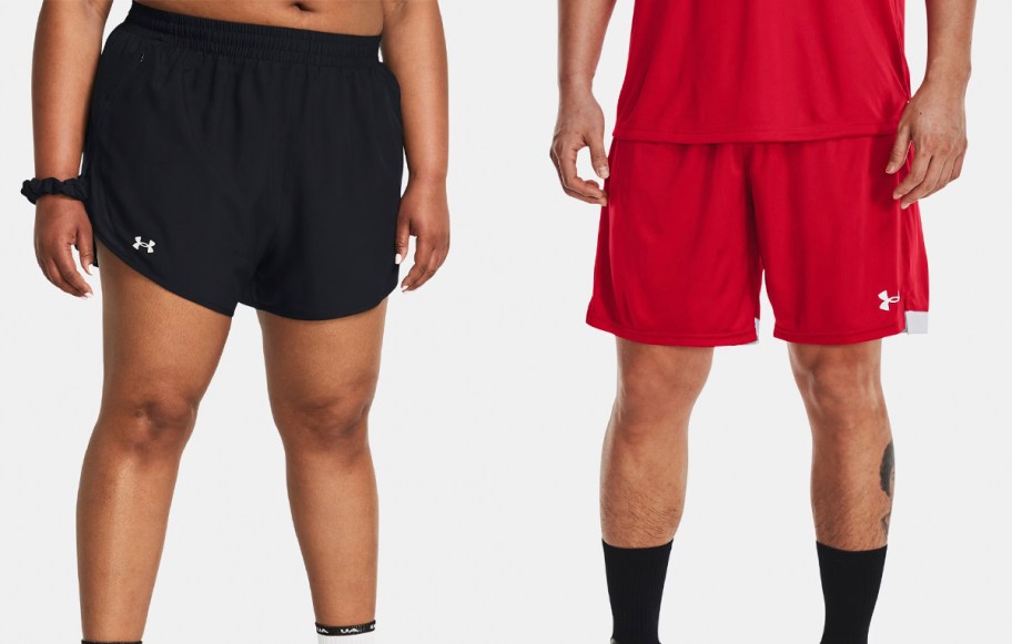 people wearing black and red shorts 