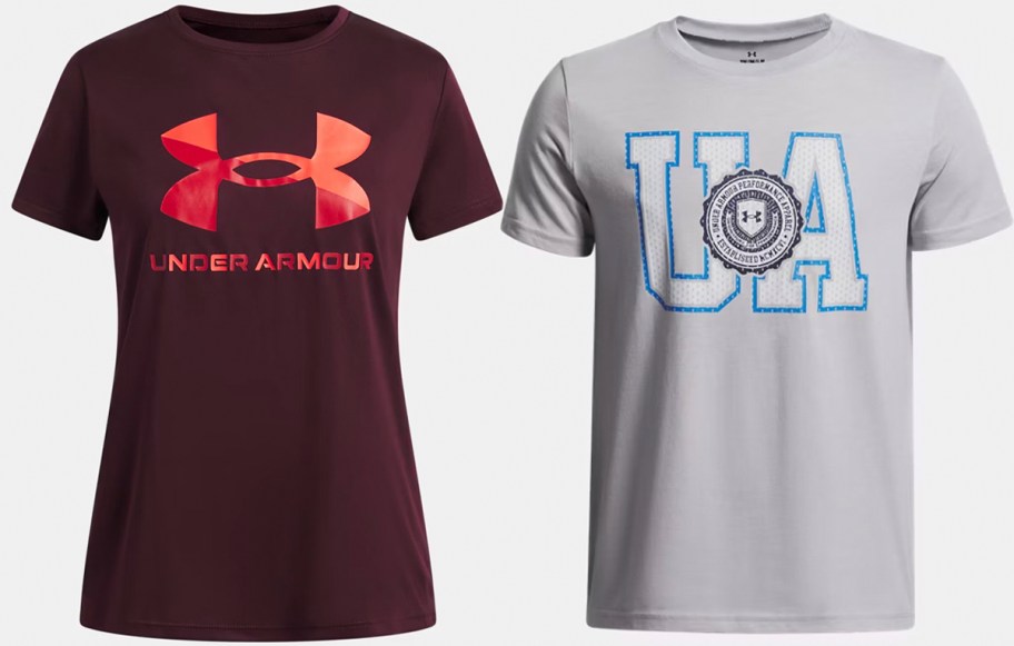 maroon and gray under armour tops 