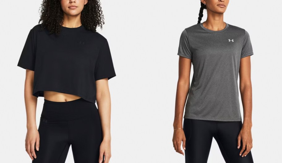 Women wearing black and gray shirts 