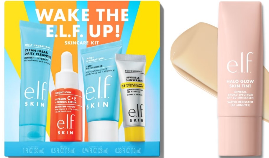 elf beauty skin care kit and halow glow skin tint