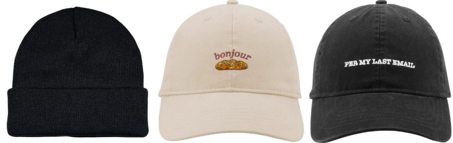 a beanie and two trucker hats