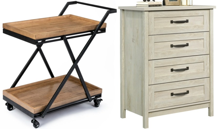 entertainment cart and white 4 drawer dresser