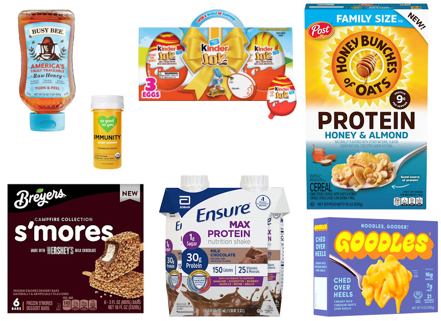 7 grocery items on a white background