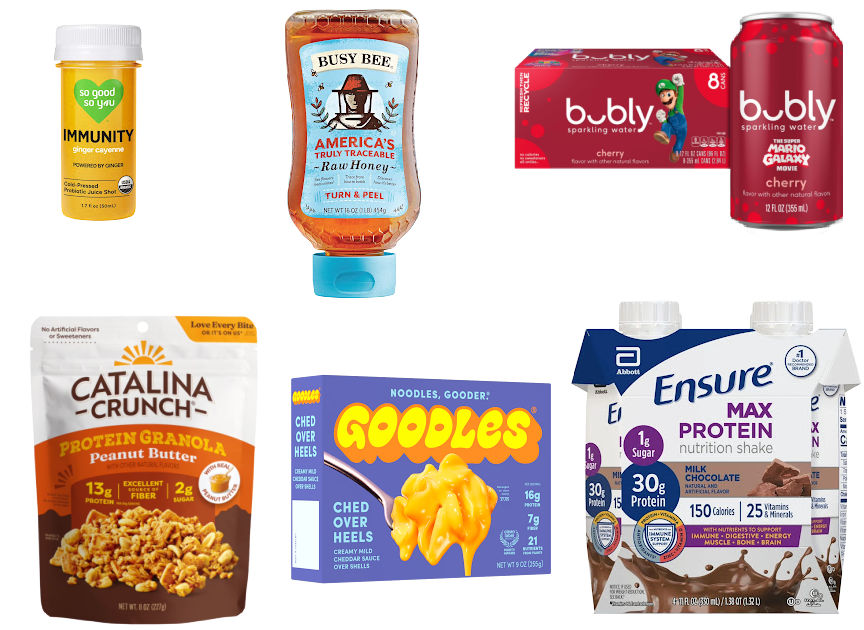 6 grocery items on a white background