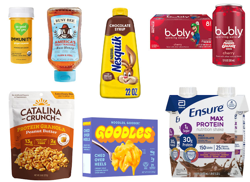 7 grocery items on a white background