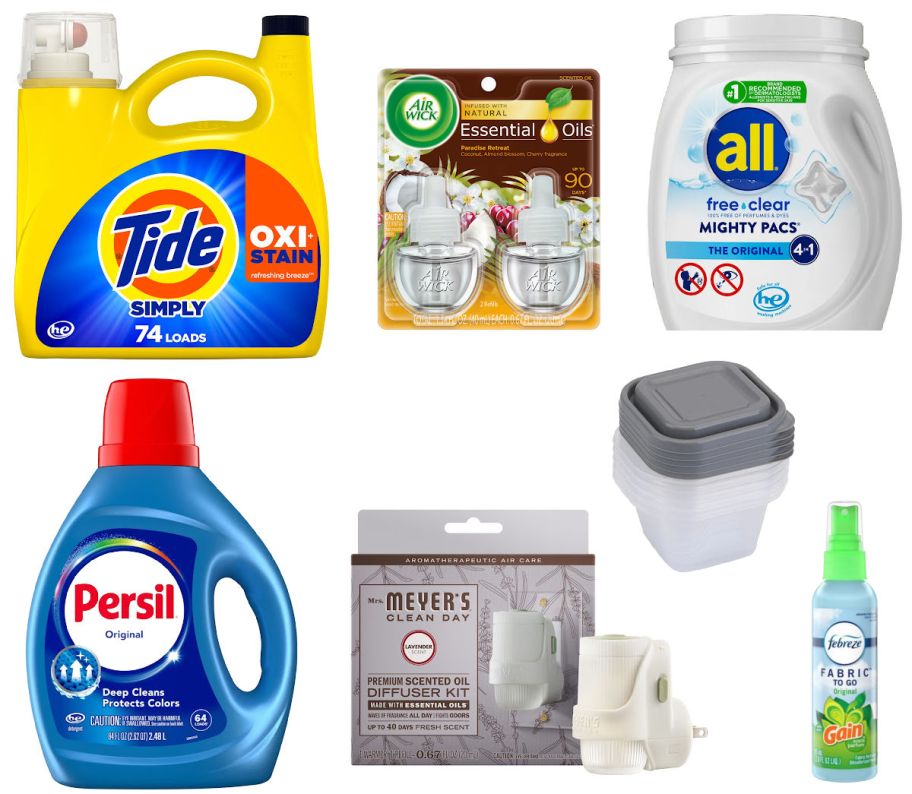 7 household items on a white background