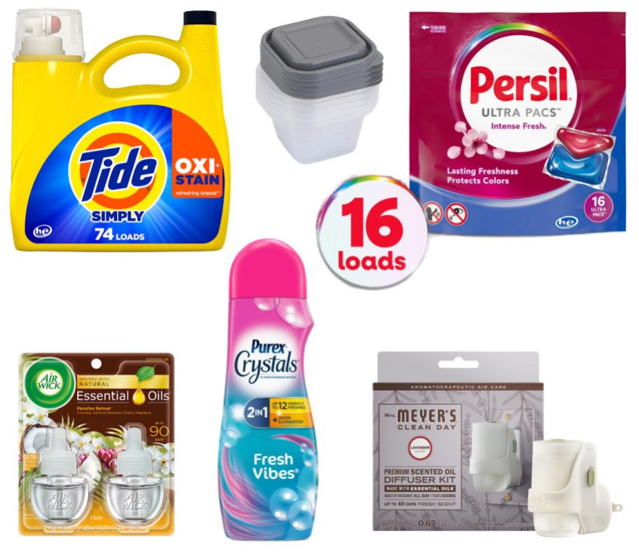 6 household items on a white background