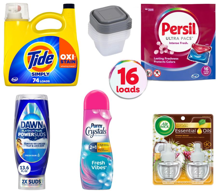 6 household products on a white background