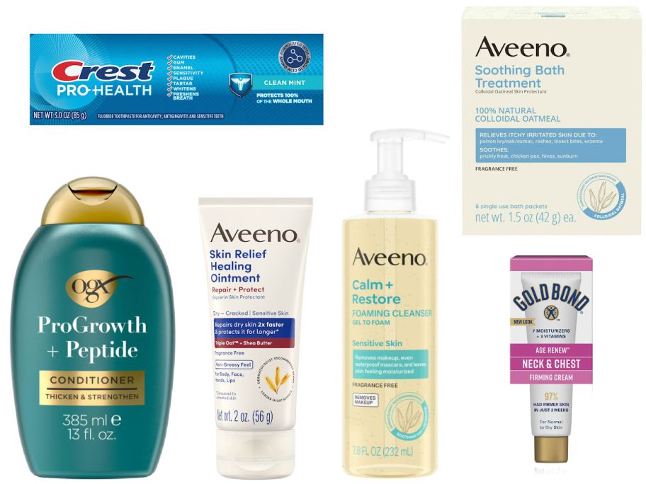 6 personal care items on a white backgroun