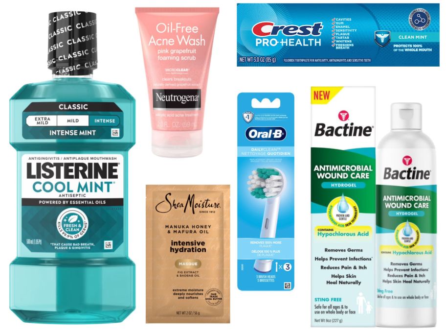 6 health and beauty items on a white background