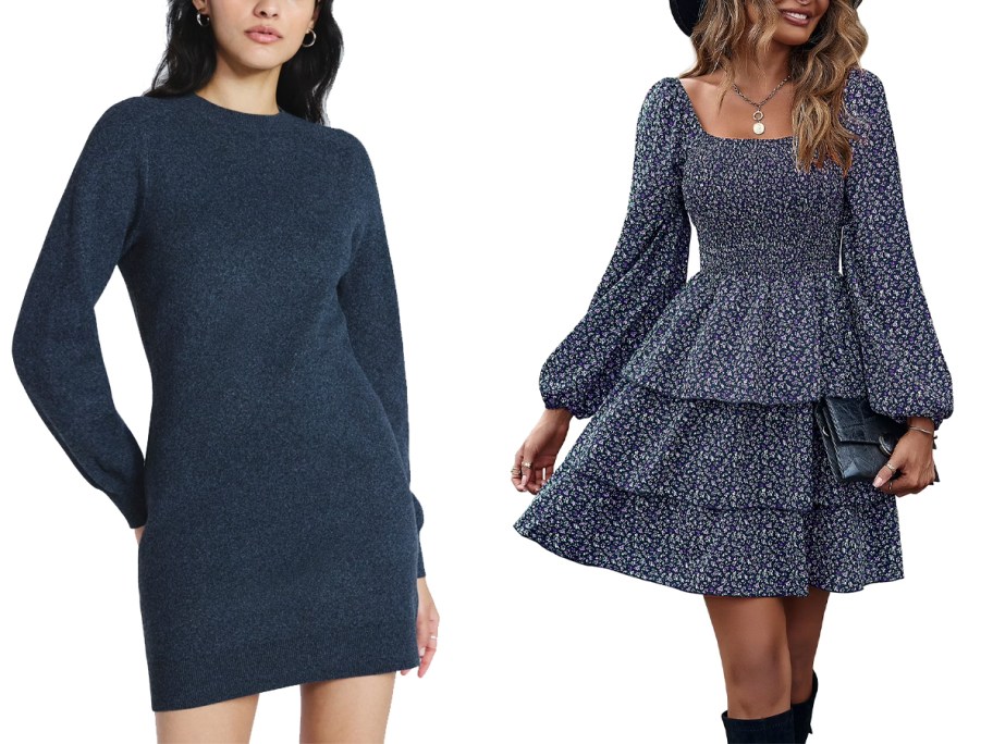 women wearing blue dresses 