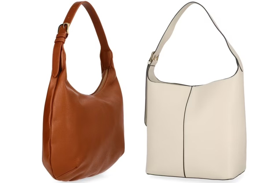 brown and white purses 