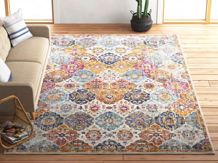 a multi-color geometric rug