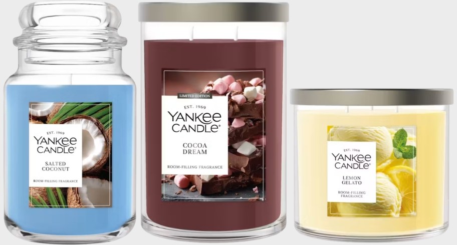 a large jar candles, large tumbler candle and 3 wick tumblers. 
