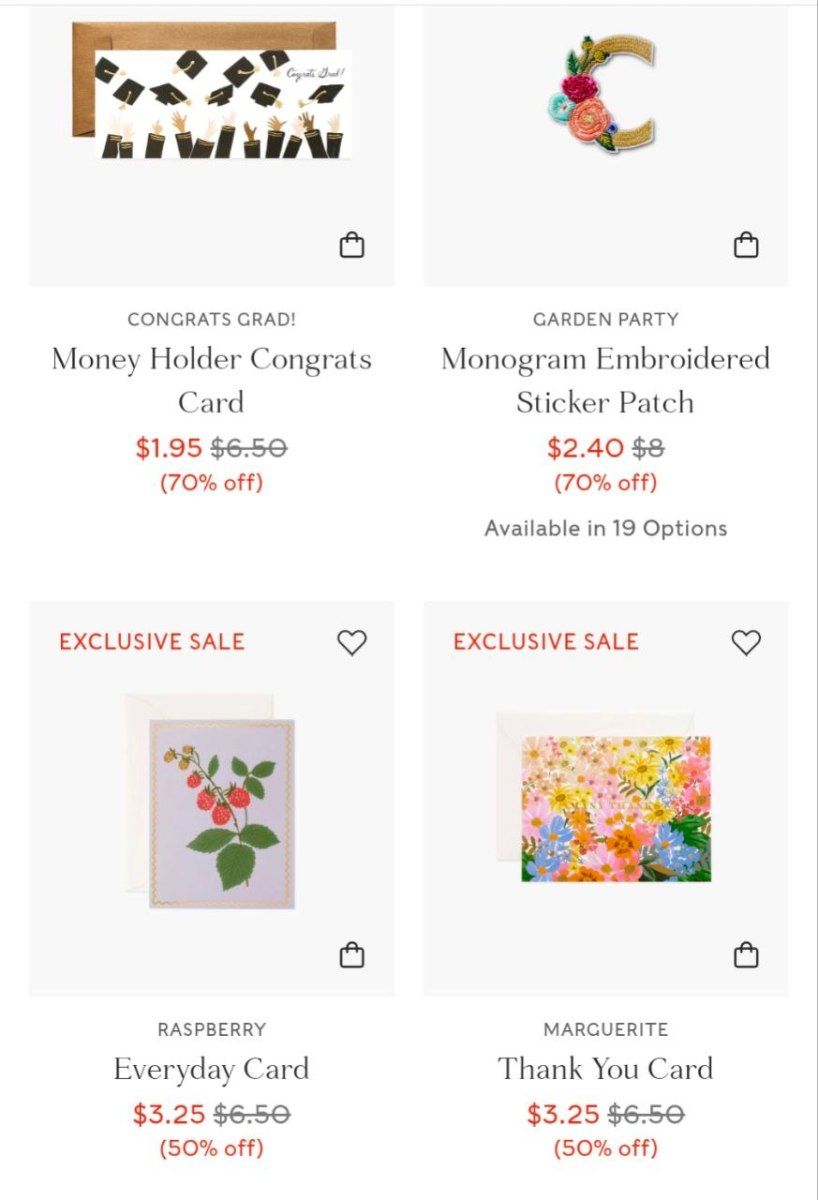 A screenshot of a sale page from the Rifle Paper Co. website.