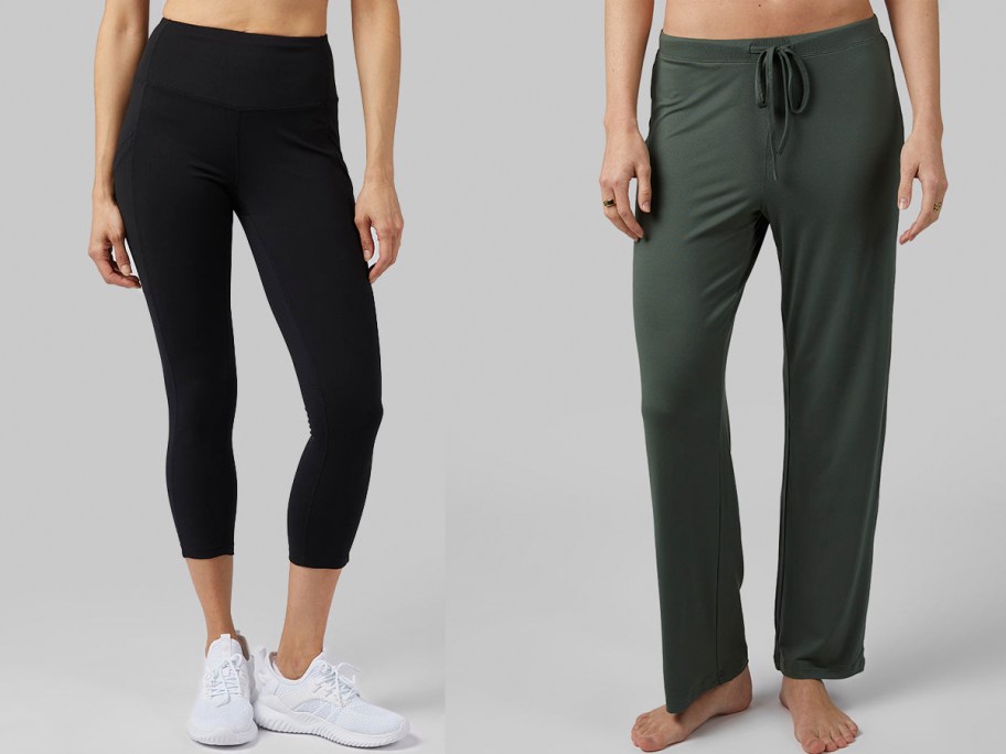 women wearing black and green pants 