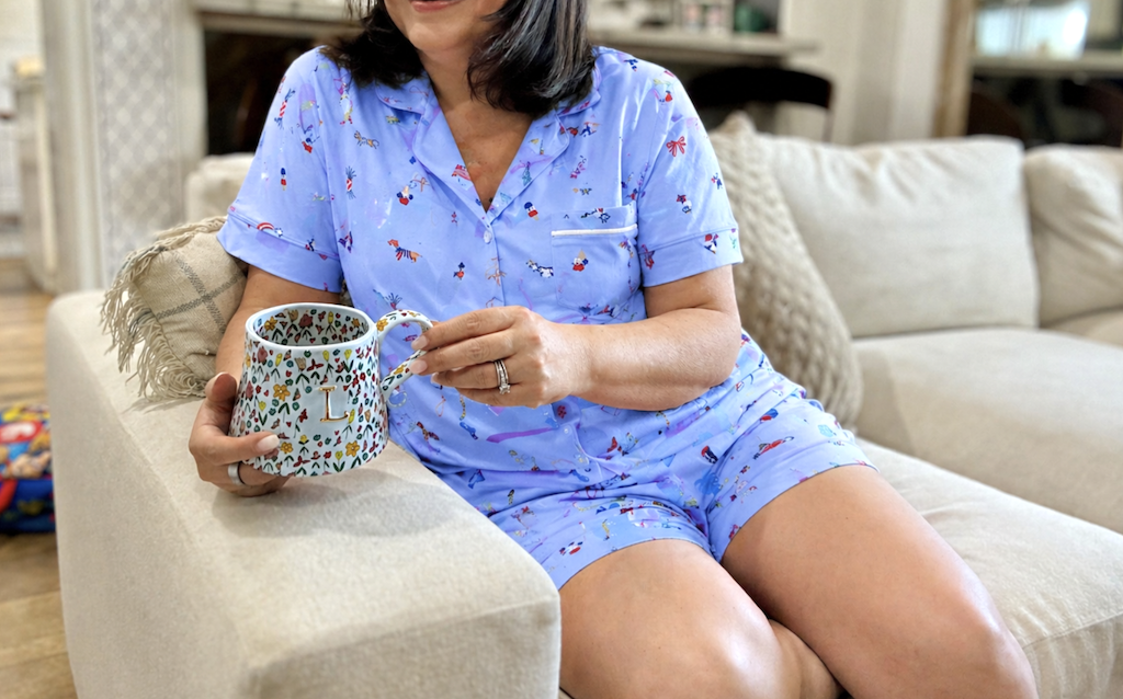 woman wearing 4th of july pajamas 