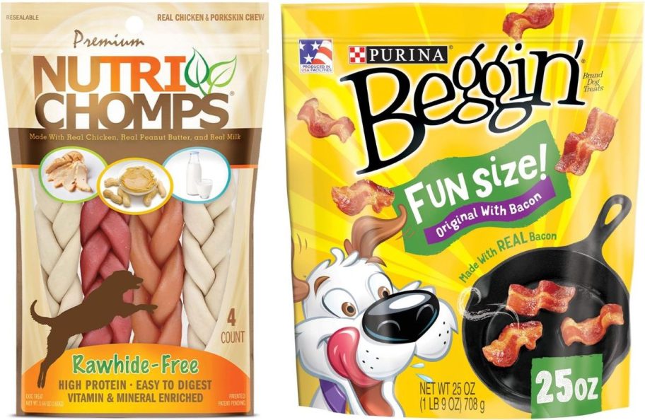 Stock images of Nutrichomps and Beggin' pet treats