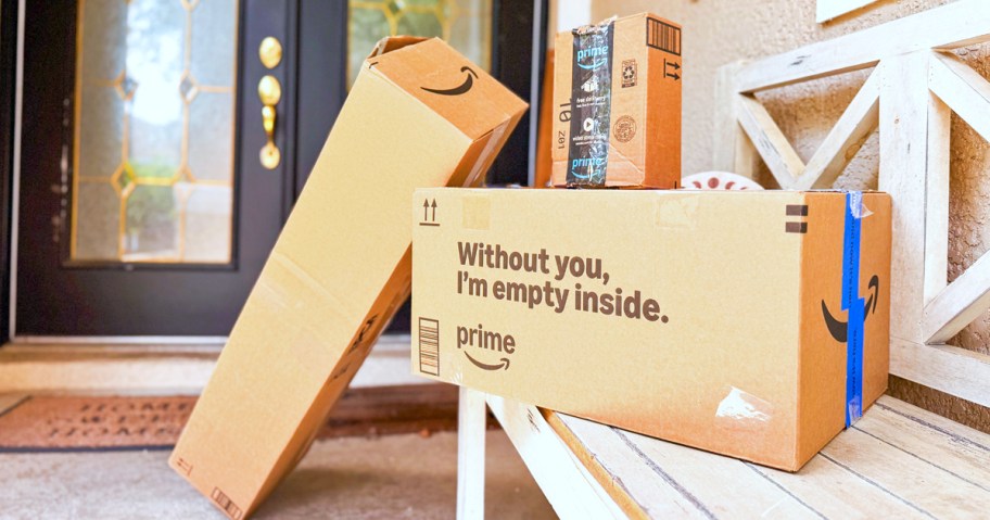 amazon prime boxes at front door