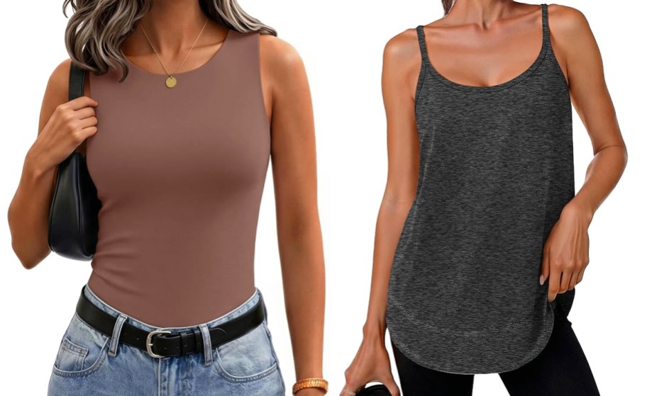 two women modeling tank tops