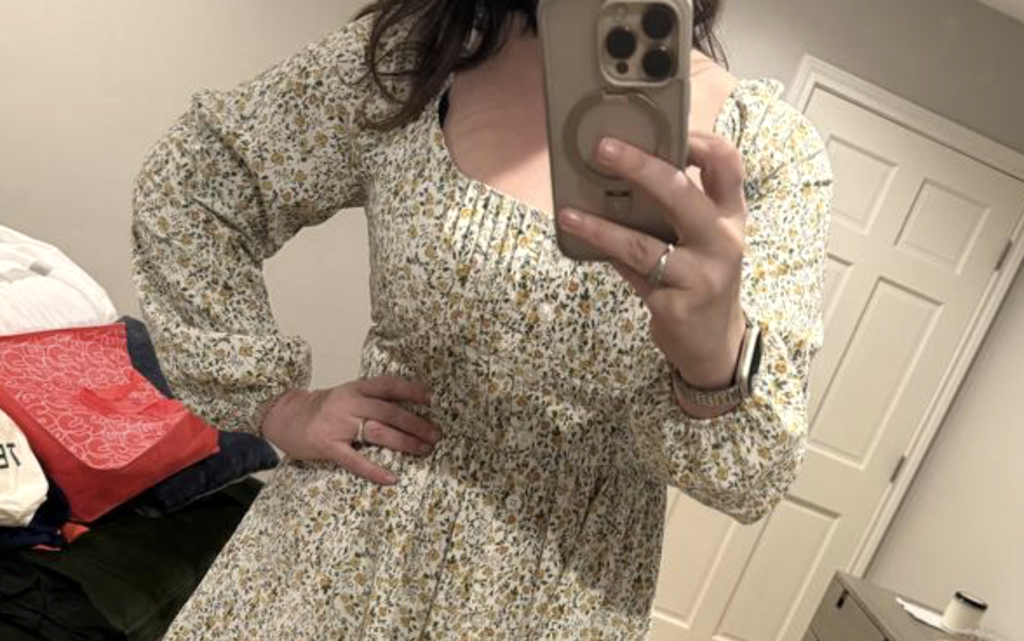 Woman wearing Anthro dress