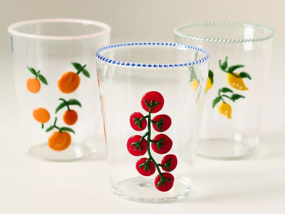 three Anthropologie Farmstand Juice Glasses