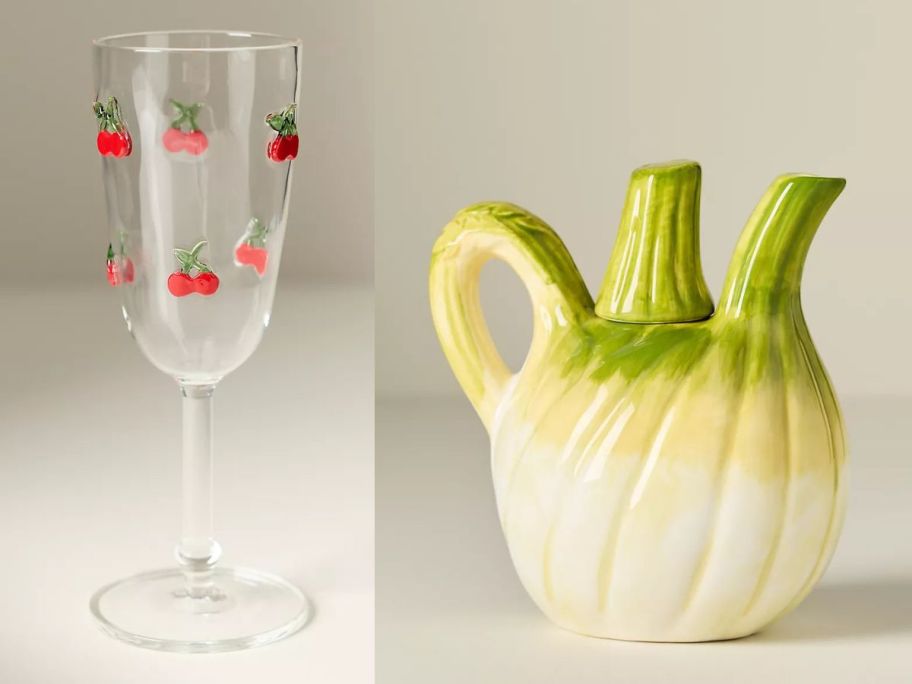 Anthropologie Icon Flute Glass and Damson Madder Stoneware Fennel Creamer