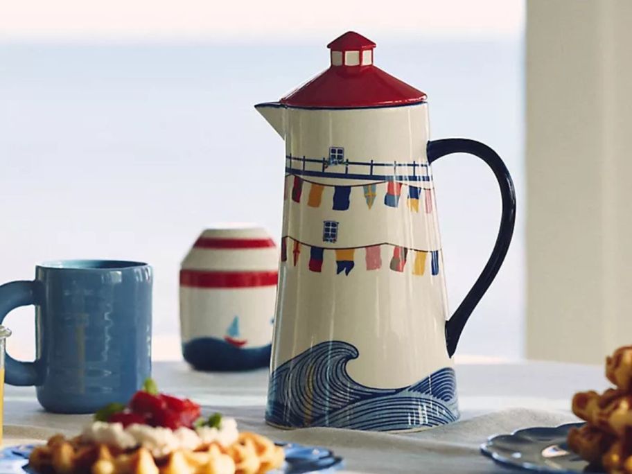 Anthropologie Maritime Lighthouse Pitcher on table