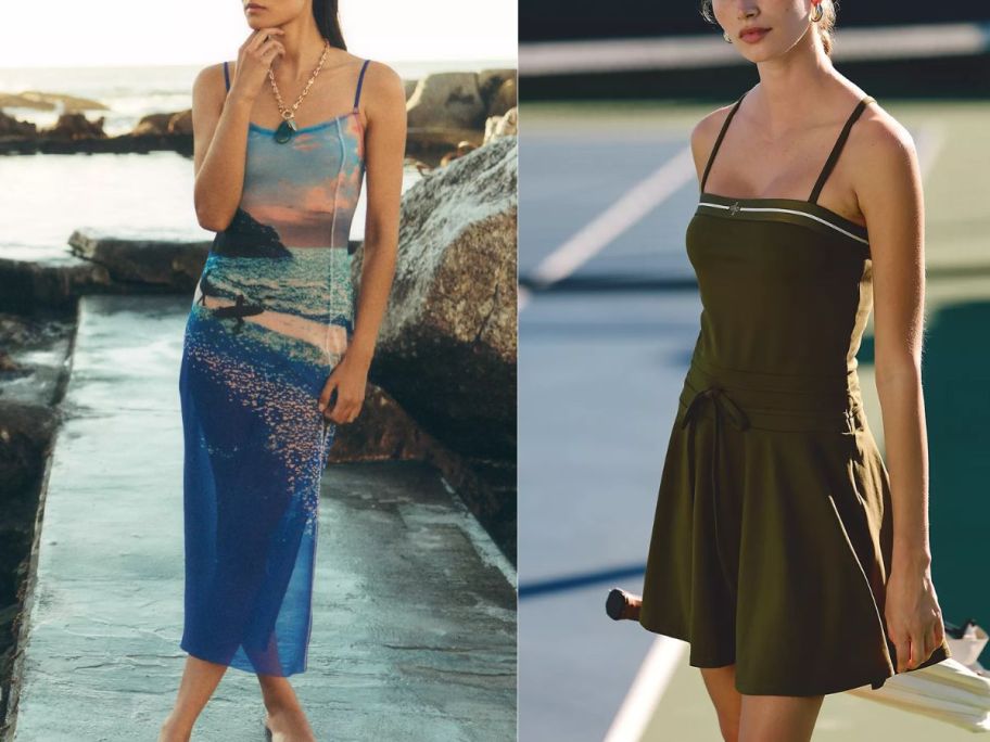 Anthropologie dresses in blue and green