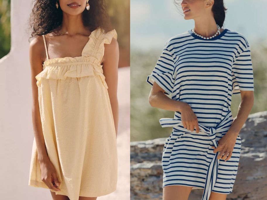 Anthropologie dresses yellow and stripes
