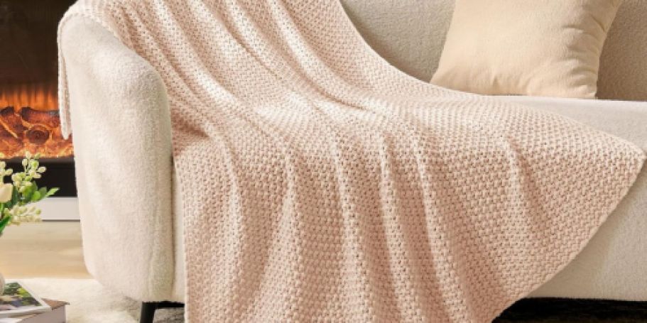 50% Off Chunky Cable Knit Throw Blankets on Amazon