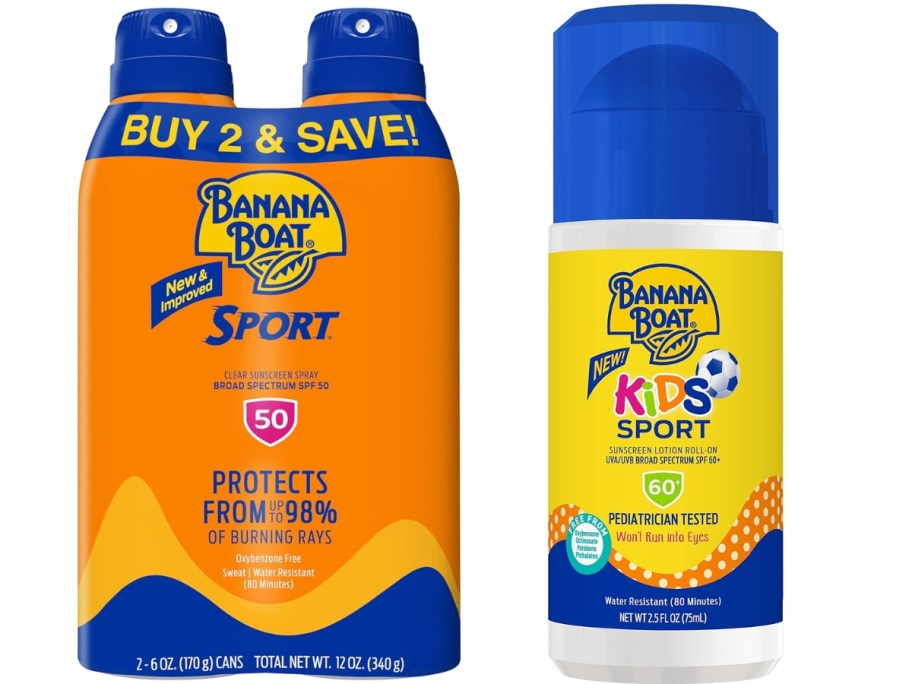 stock images of banana boat sunscreen spray 2-pack and roll-on kids sunscreen