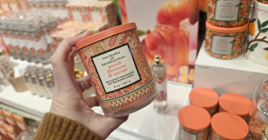 Bath & Body Works Vera Bradley candle in hand