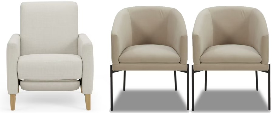 reclining chair and two dining chairs