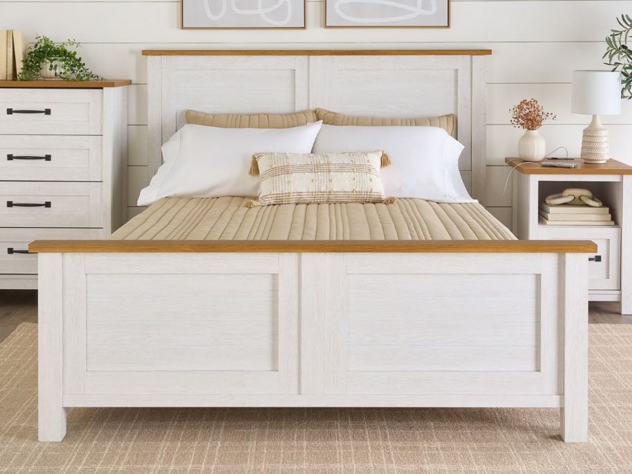 Better Homes & Gardens Modern Farmhouse Queen Platform Bed in bedroom