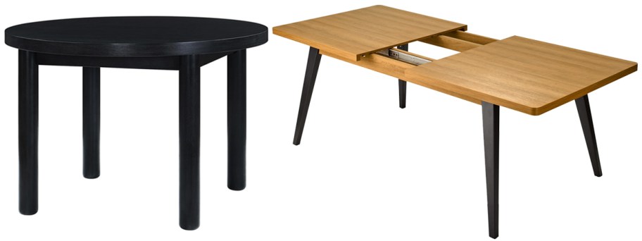 black and wood dining tables