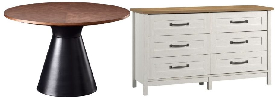 Better Homes & Gardens Wyatt Round Dining Table and Modern Farmhouse 6-Drawer Dresser
