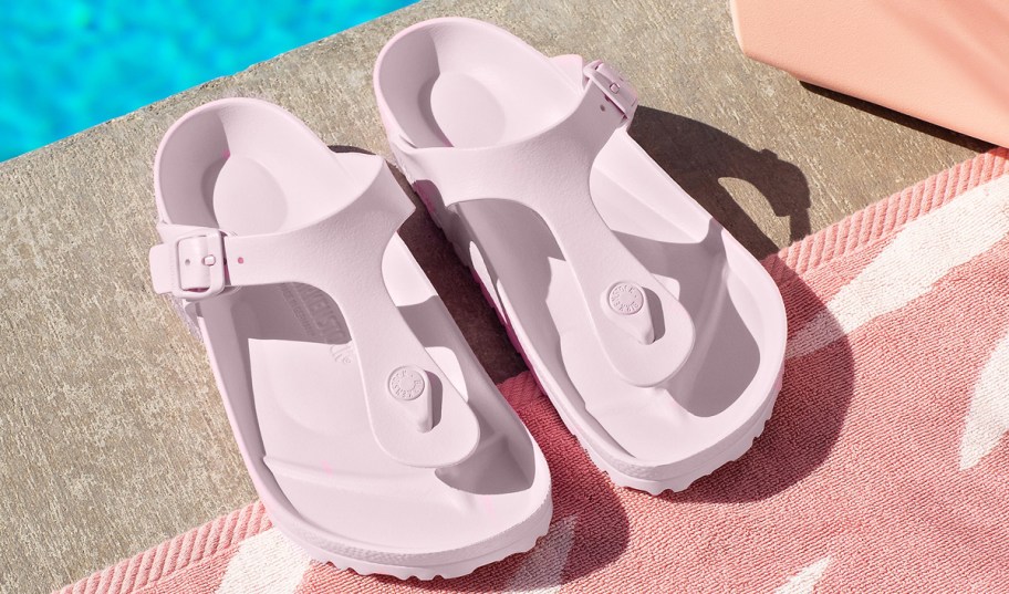 Birkenstock sandals by the pool