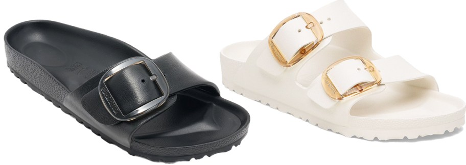 Black and white Birkenstock sandals
