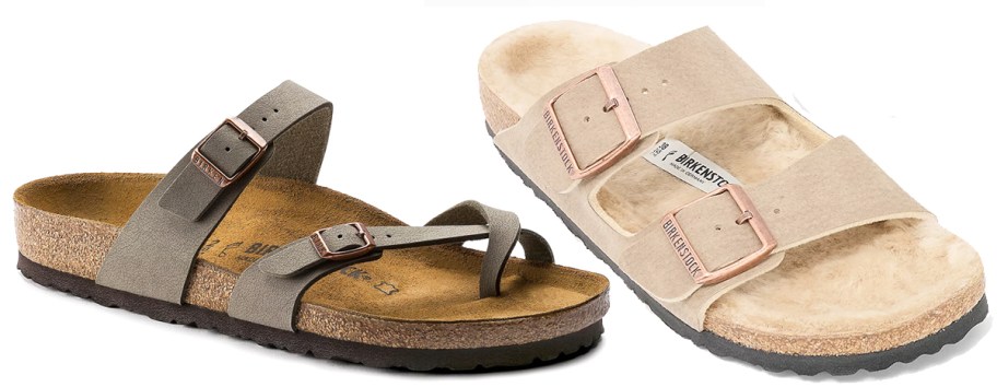 Brown and White Birkenstock Sandals