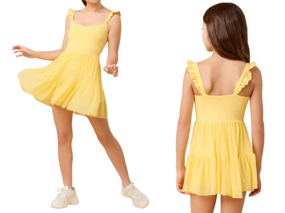 a woman and girl wearing Blogilates Women's and girls Mommy & Me Ballerina Ruffle Dress