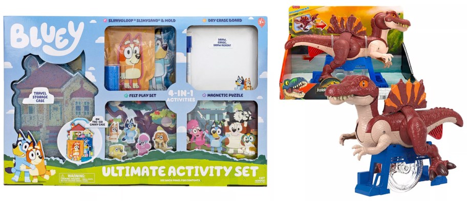 Bluey Ultimate Activity Set and IMAGINEXT Jurassic World Sprinting Spinosaurus Dinosaur Toy