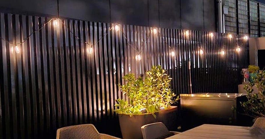 patio string lights attached to a wall