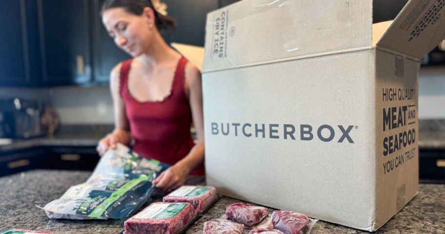 Woman unpacking a Butcherbox