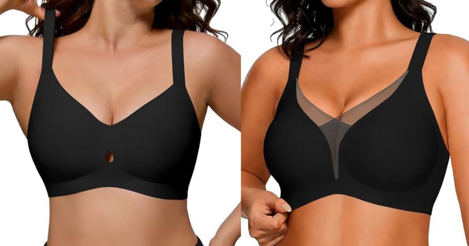 Two women wearing COCOMARTS wireless jelly push-up bras