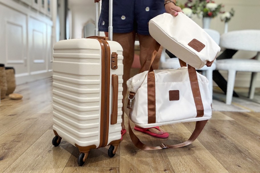 white luggage set