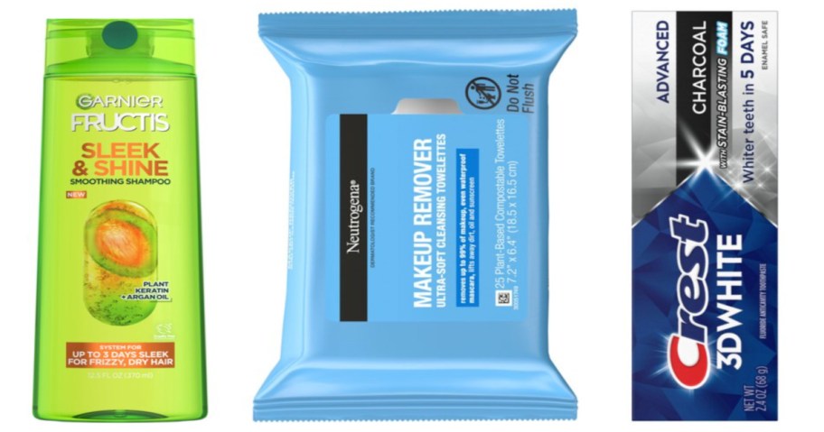 shampoo, face wipes and toothpaste