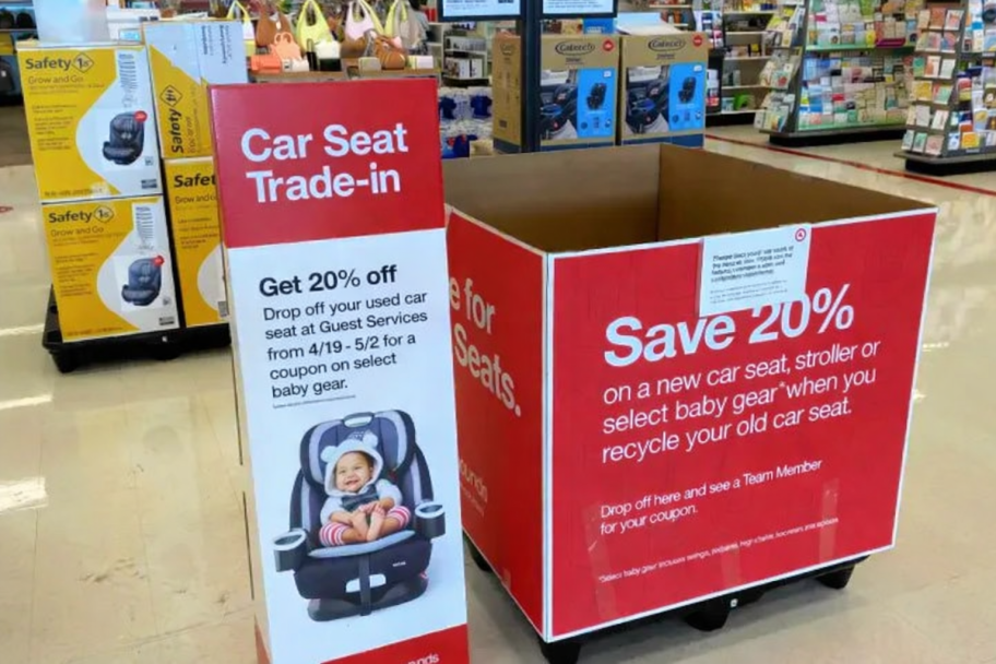 Car Seat Trade in with current dates edited on box.
