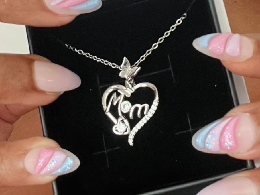 Woman with Kate & Chloe Mabel 18K Gold Plated Mom Heart Necklace